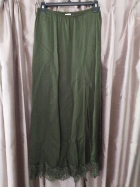 aerie Olive Green Maxi Skirt with Lace Hem